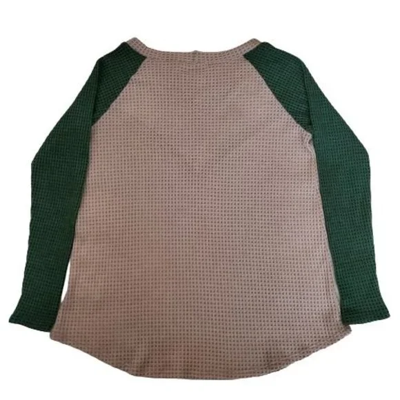 Ces Femme Women's Knit Green/Tan Color Block Long Sleeve Pullover Sweater Small - Picture 3 of 11